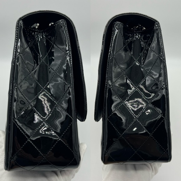 Authentic Chanel Classic Glossy shimmery black Patent leather Maxi single flap - Picture 15 of 17